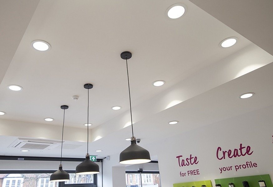 Tamlite Majestic Wines Summertown downlights and pendant LED lighting