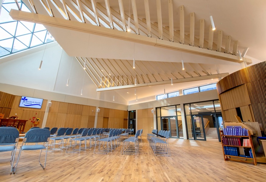 Tamlite Monifieth Parish Church Dundee main hall LED lighting