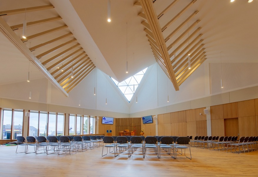 Tamlite Monifieth Parish Church Dundee open area pendant LED lighting