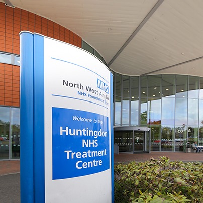 Tamlite Hinchingbrooke Hospital building exterior with signage