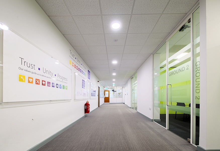 Tamlite Sandwell Council House Oldbury office hallway emergency LED lighting