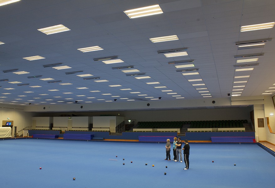 Tamlite Potters Leisure Resort sports hall seating area LED lighting