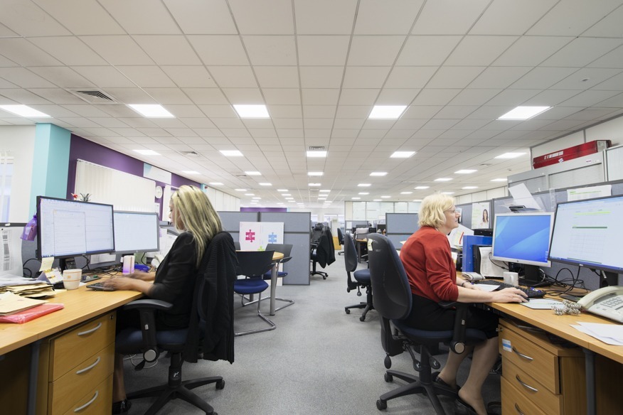 Tamlite Celesio office LED lighting working in booths