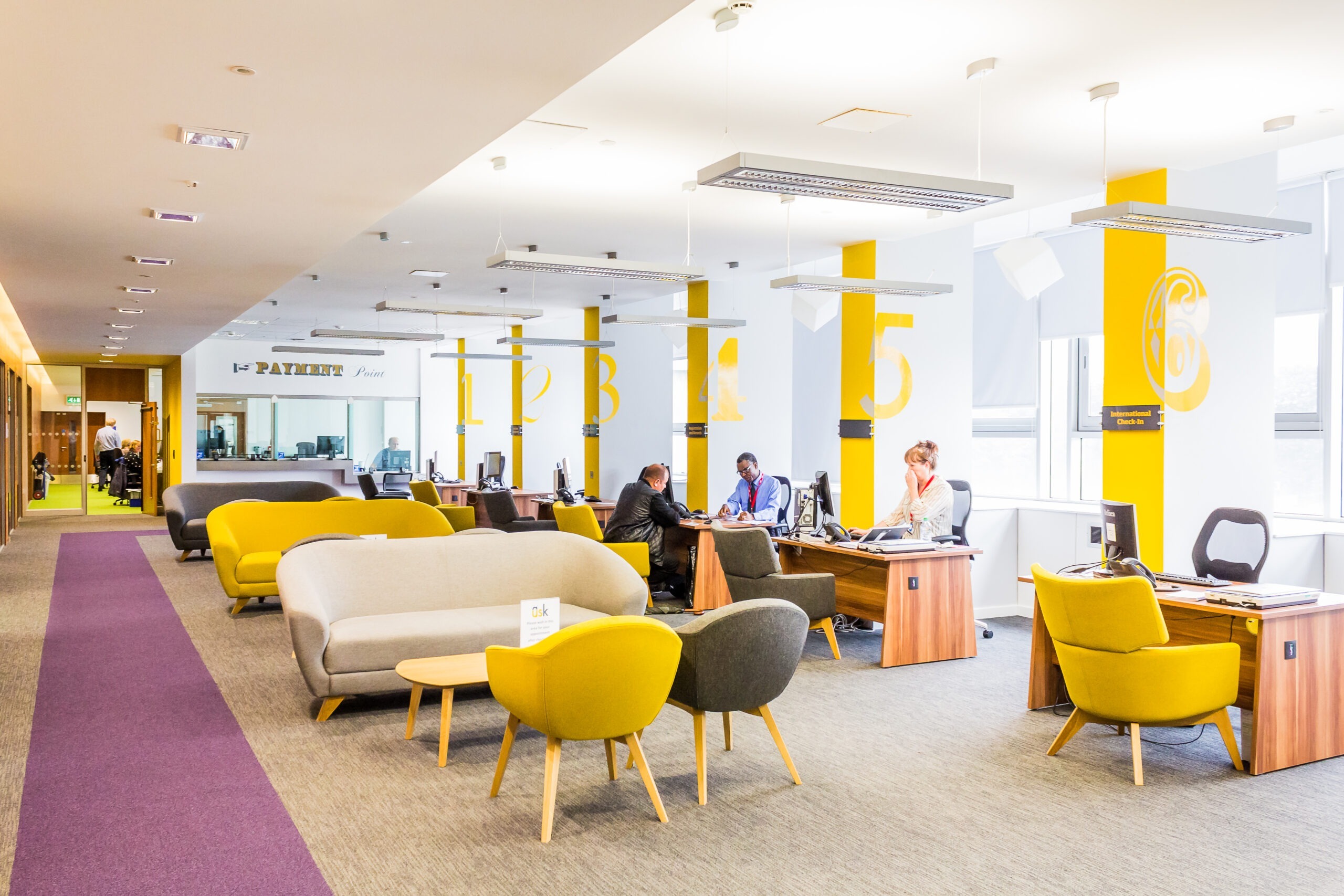 Tamlite University of Salford office lighting with sofas and chairs
